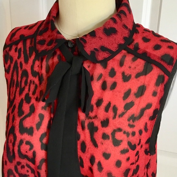 Forever21 Red Leopard Print Bow-Tie Sheer Blouse - Picture 5 of 8
